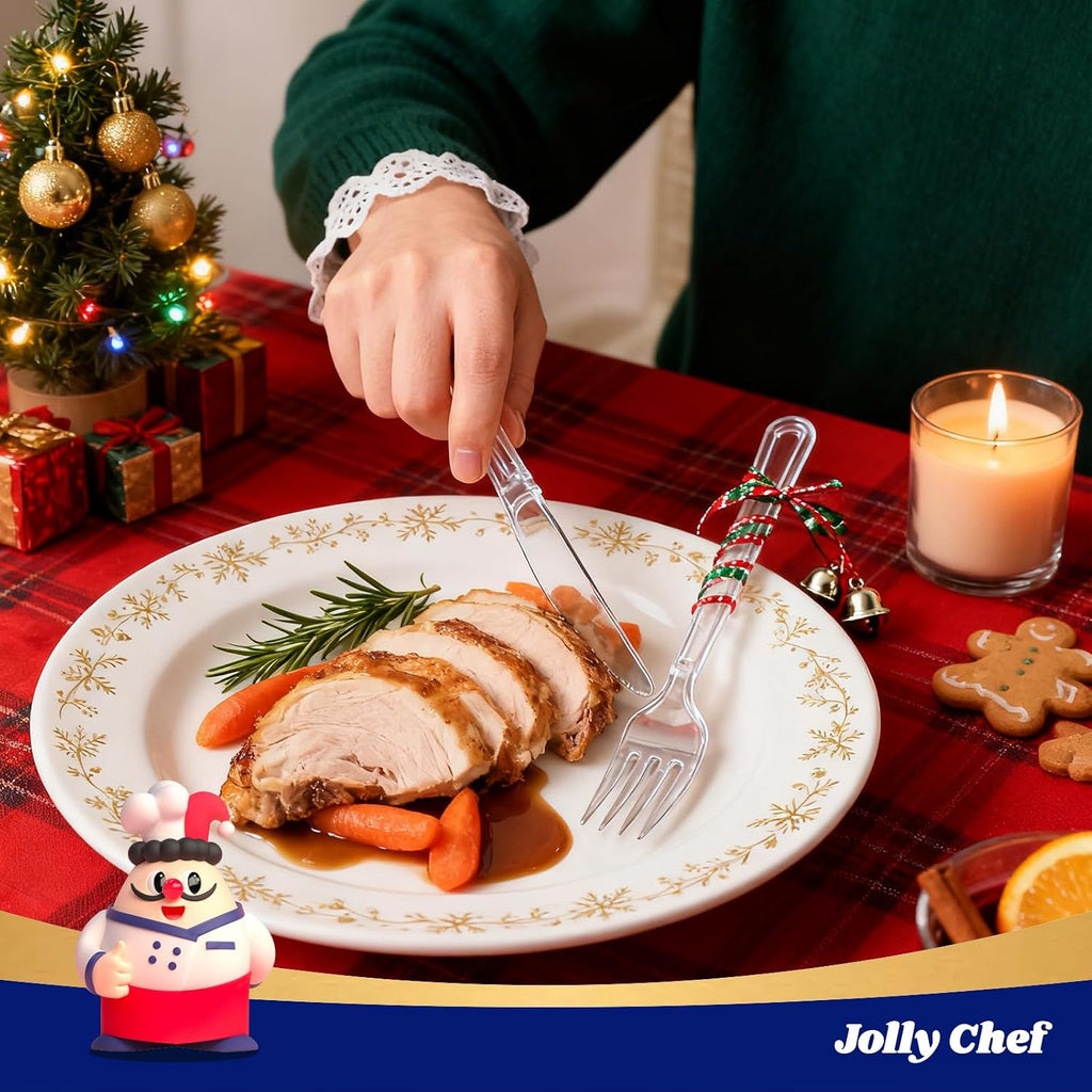 JOLLY CHEF 300 Count Clear Plastic Forks Heavy Duty  7.1" Heat Resistant Solid and Durable Plastic Forks Disposable  Disposable Bulk Cutlery Suitable for Parties Supply Events Everyday Use