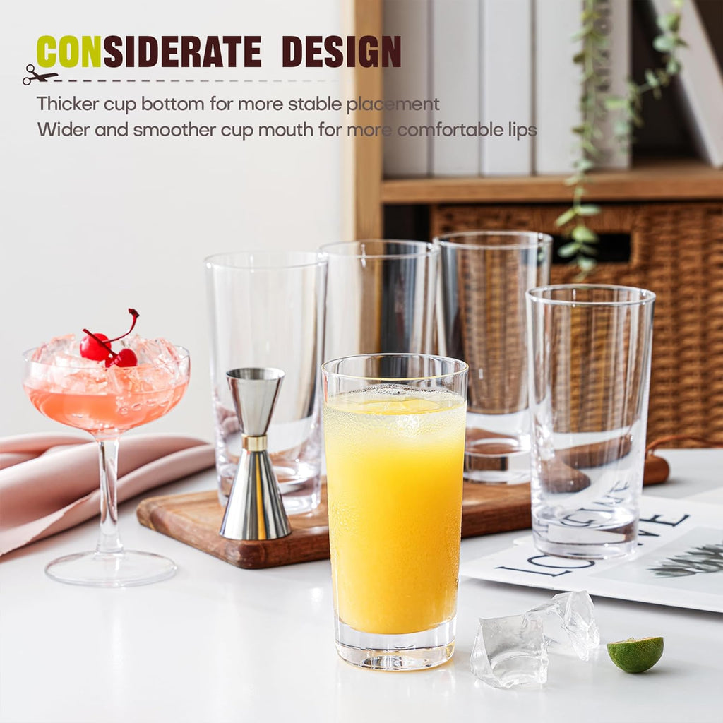 Highball Glasses Set of 6  13oz Tall Drinking Glasses  Water Glass for Kitchen  Tom Collins Glasses  Mojito Glass Cups  Cocktail Glasses for Bar Glassware