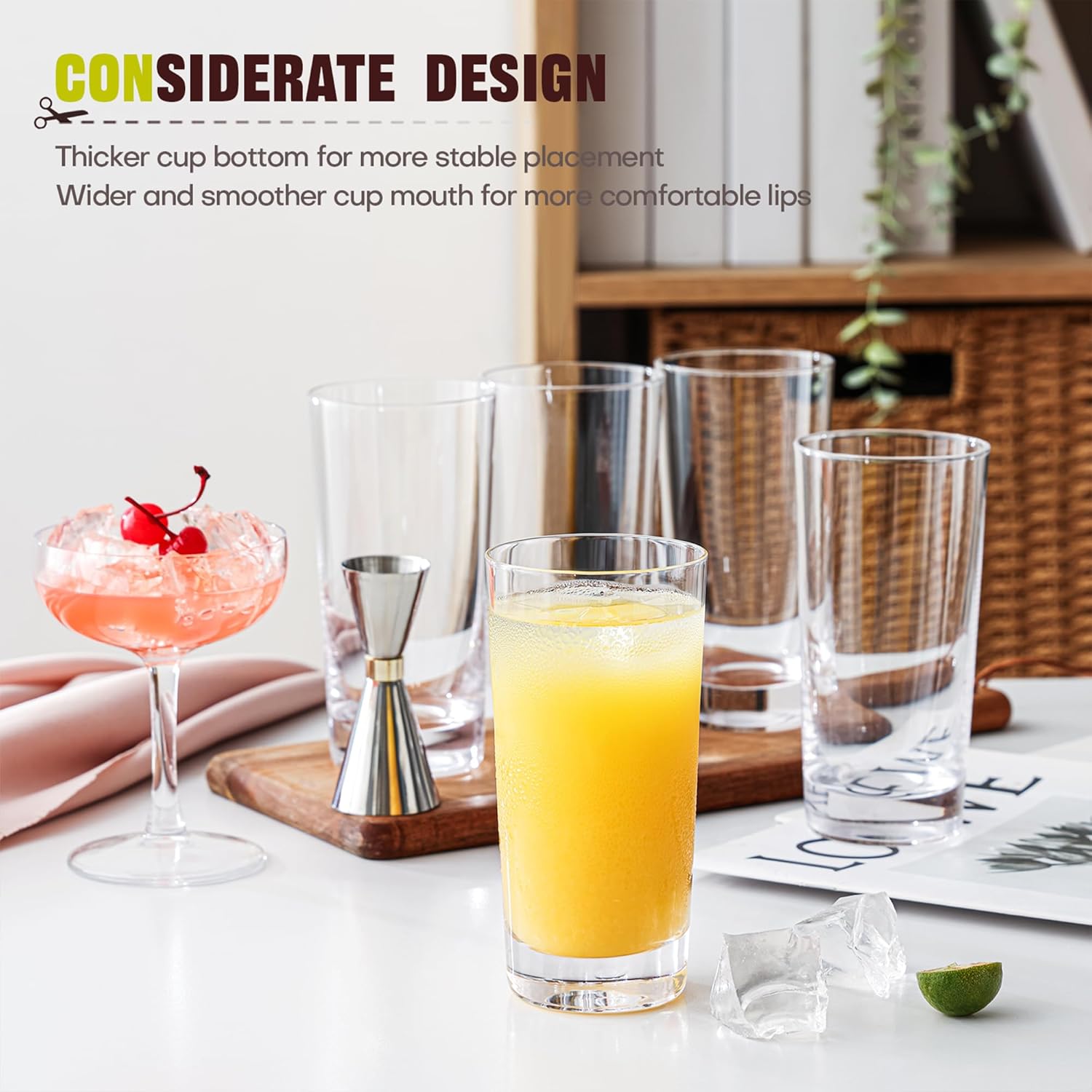 Highball Glasses Set of 6  13oz Tall Drinking Glasses  Water Glass for Kitchen  Tom Collins Glasses  Mojito Glass Cups  Cocktail Glasses for Bar Glassware