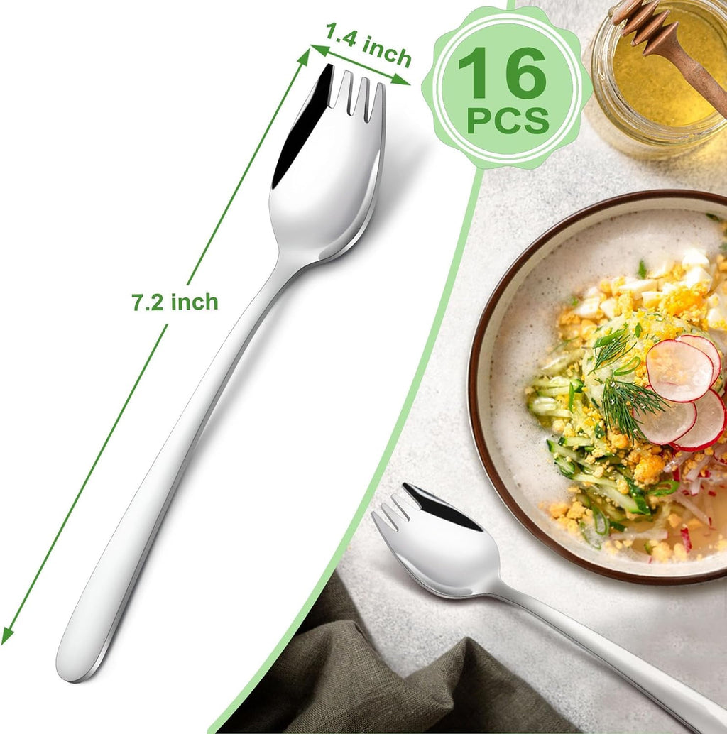Sporks - 16-Pack Stainless Steel Sporks  7.2 Inch Metal Spork Set for Pasta  Soup  Dessert  Household Use  Camping  Hiking
