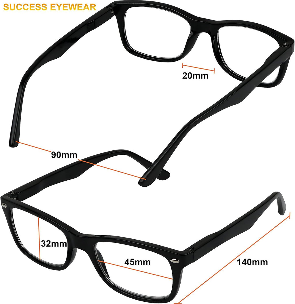 Success Eyewear Reading Glasses Set of 4 Black Quality Readers Spring Hinge Glasses for Reading for Men and Women