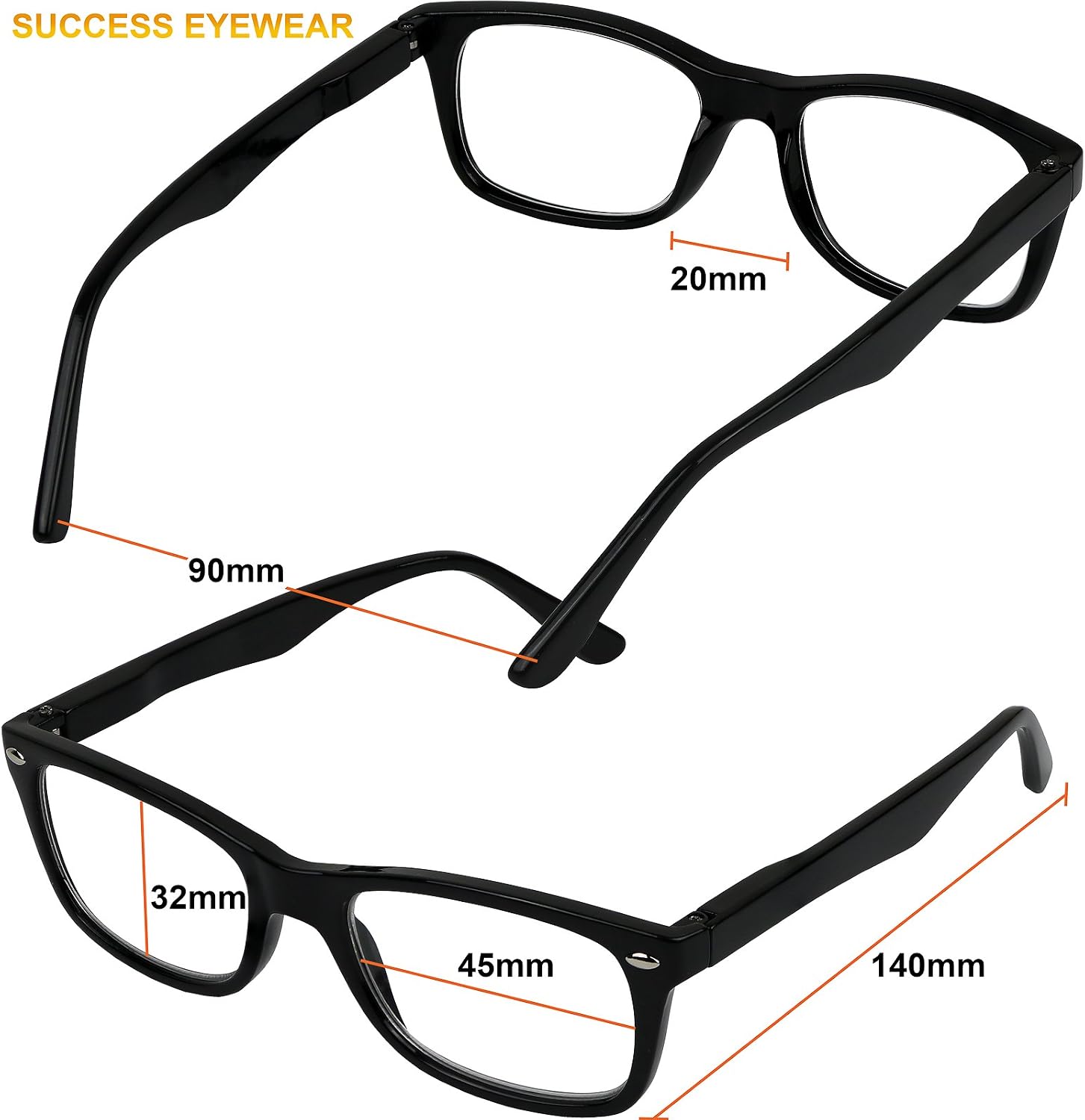 Success Eyewear Reading Glasses Set of 4 Black Quality Readers Spring Hinge Glasses for Reading for Men and Women
