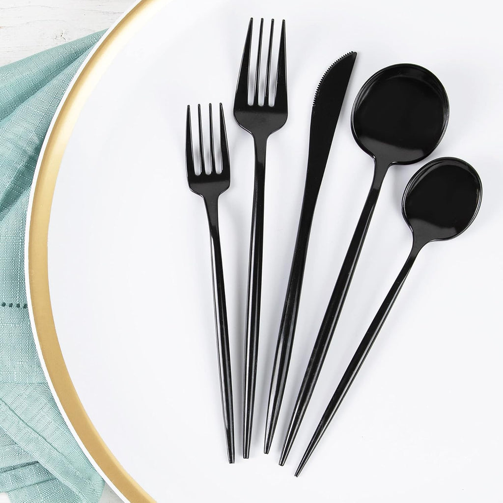 Novelty Modern Flatware  Cutlery  Salad forks Luxury Black 32 Count