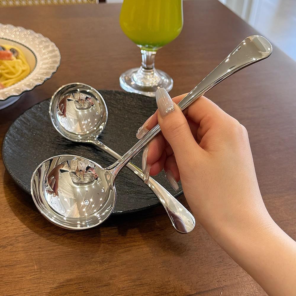 Small Ladle  Sauce - Gravy Ladle  7.9 Inch  18/10 Stainless Steel Small Gravy Soup Spoon for Spooning Gravies or Sauces  Set of 2(Silver）