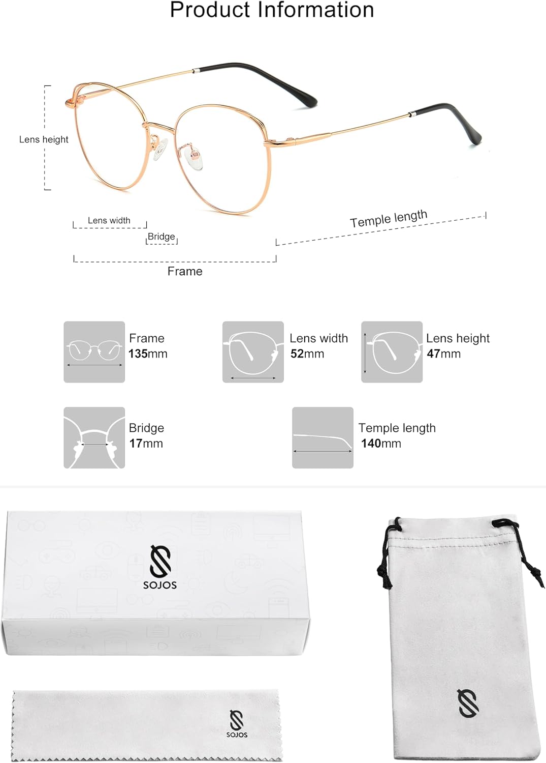 SOJOS Cat Eye Blue Light Blocking Glasses for Woman Hipster Metal Frame Womens Eyeglasses She Young SJ5027