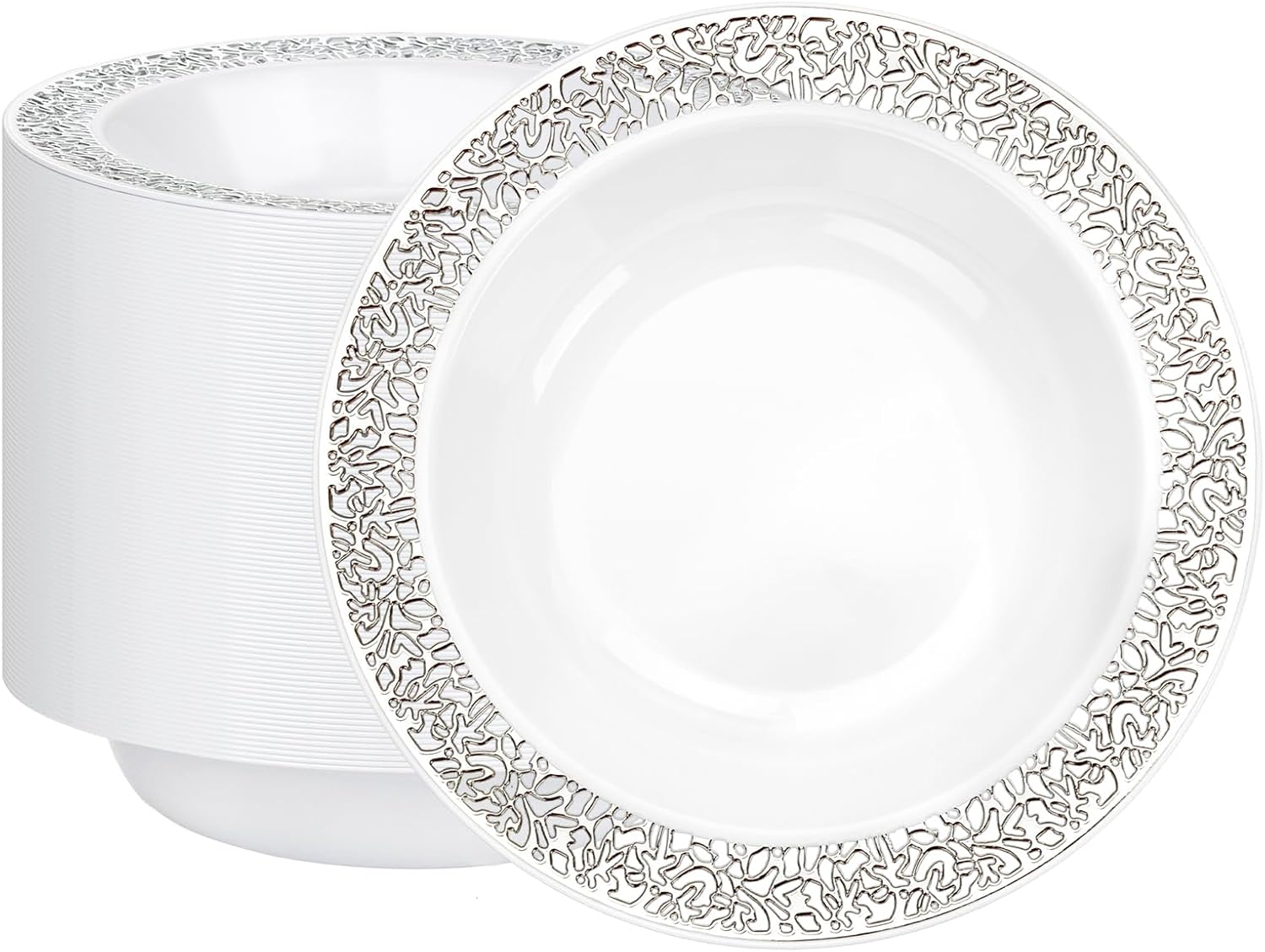 I00000 100 Silver Plastic Bowls  12 oz Disposable Bowls  Premium Disposable Heavy Duty Plastic Bowl for Birthday  Wedding & Party