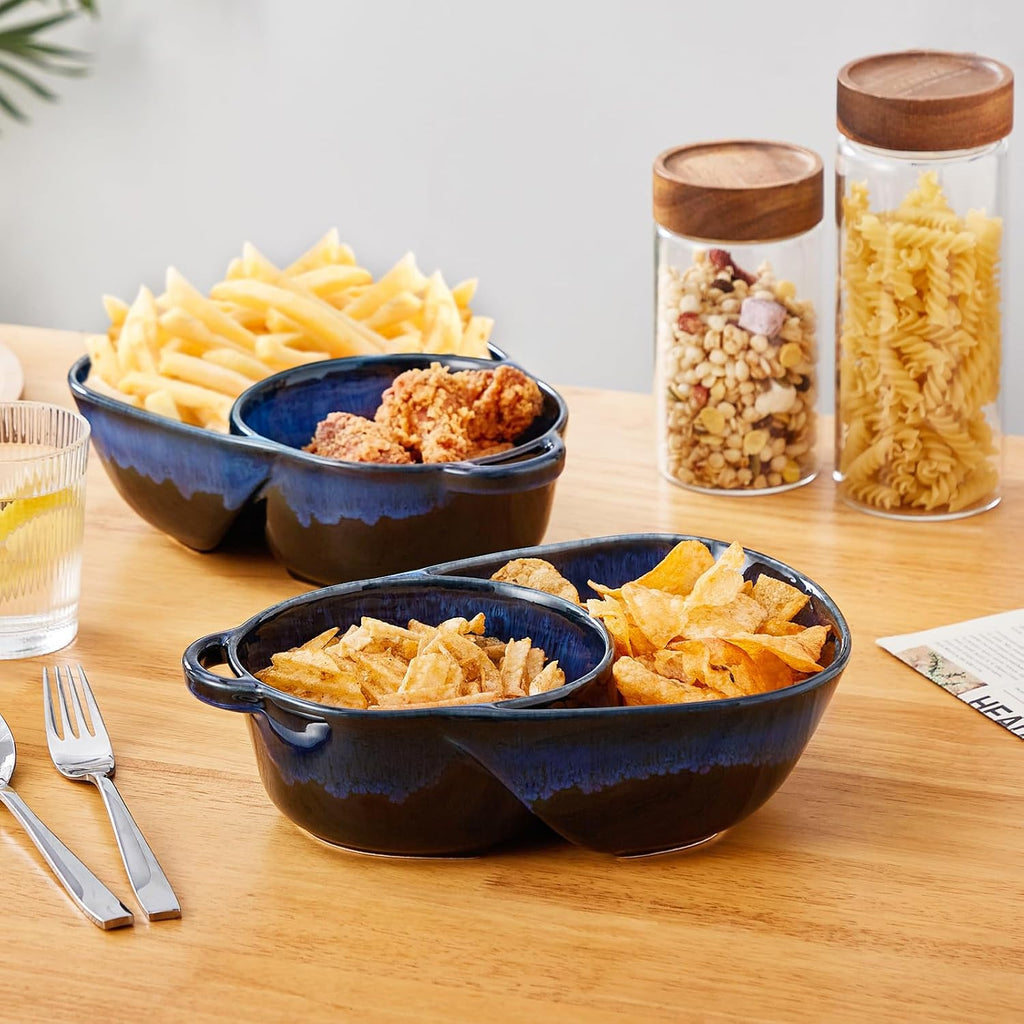 vancasso Starry Chip and Dip Bowl  Anti-Soggy Cereal Bowl  Soup and Sandwich Plate Combo  Breakfast Powls  Divided Snack Bowls Gifts for Wedding Housewarming Party  2 Pack(Blue)