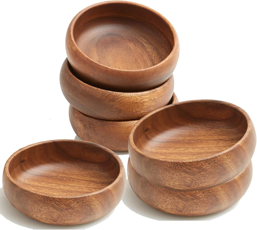 Woodard & Charles Acacia Wood Snack Serving Bowl  6" x 2" (Set of 6)