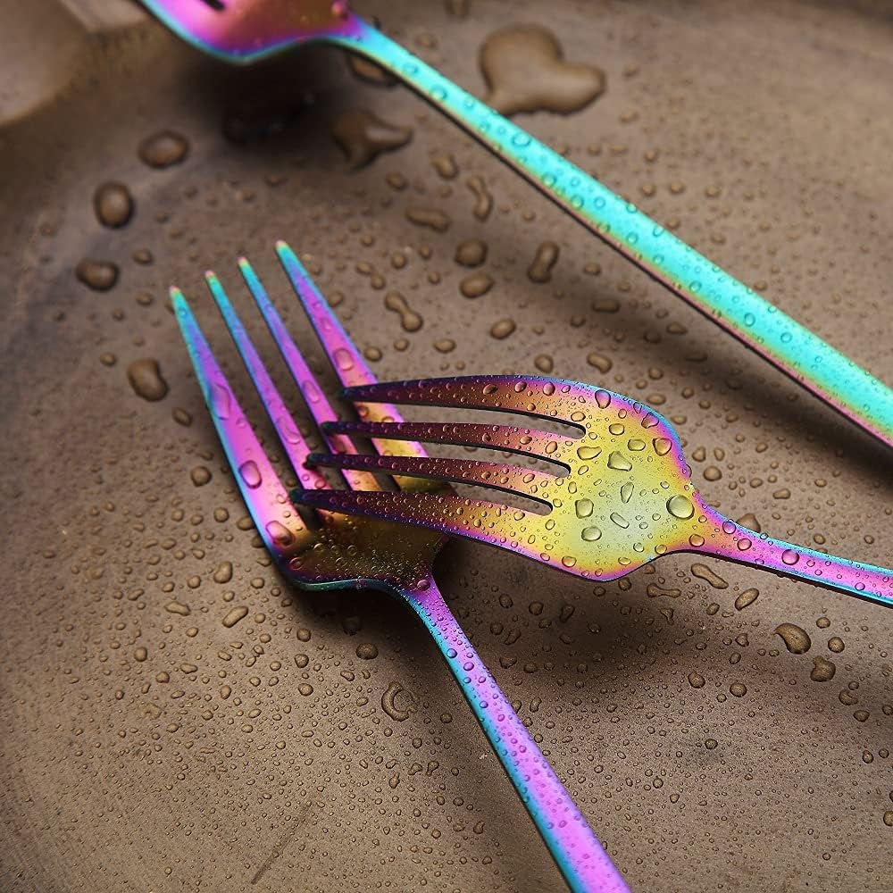 Matt Rainbow 6 Piece Stainless Steel 8.4'' Dinner Forks - Silverware Set  Dessert  Table  Salad Forks - Dishwasher Safe