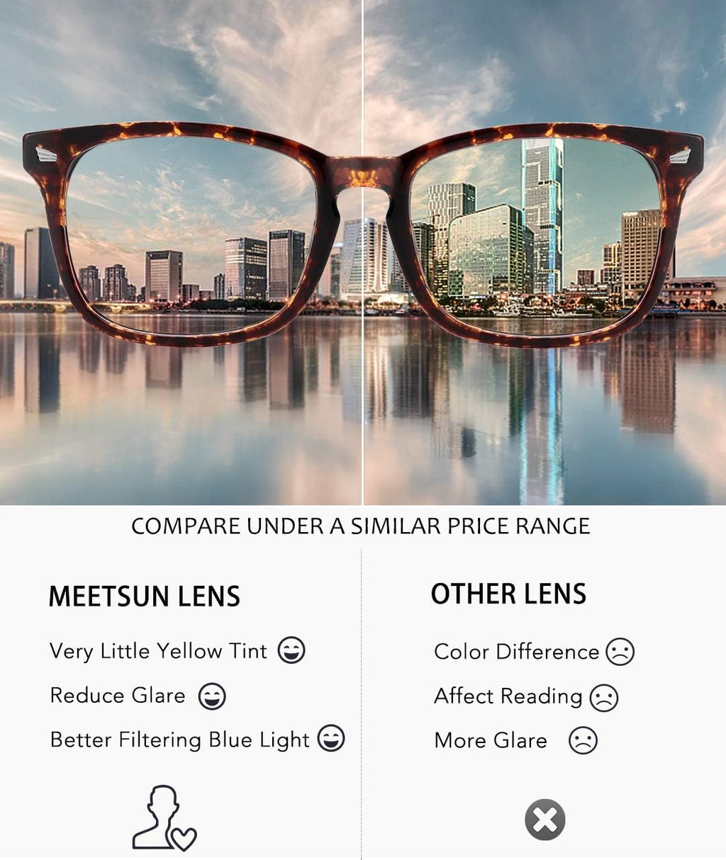 MEETSUN Blue Light Blocking Glasses  Anti Eye Strain Headache (Sleep Better) Computer Reading Glasses UV400 Transparent Lens (Black+Leopard+Tortoise  53)