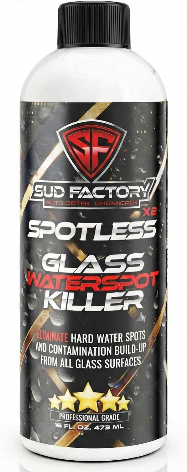Sud Factory Hard Water Spot Remover for Glass Spotless X2 - Removes Water Stains from Shower Doors  Car Windows  Windshields - Professional Strength 16oz