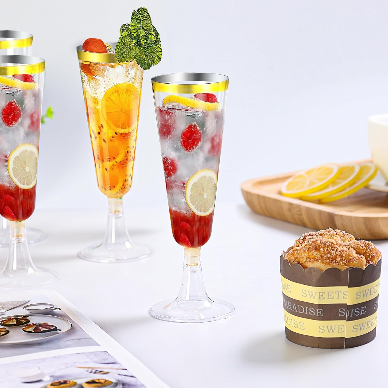 SUREHOME Champagne Flutes Plastic Champagne Glasses Disposable 100 Pack 5 Oz Gold Rim Mimosa Glasses Acrylic Wedding Toasting Cocktail Cups for New Years Eve Party Supplies 2026 New Years Decorations