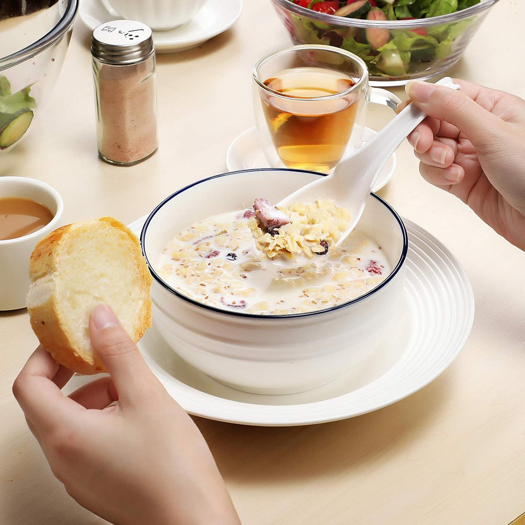 Hiware 12-piece Asian Soup Spoons  Rice Spoons  Chinese Won Ton Soup Spoon - Notch and Hook Style  White