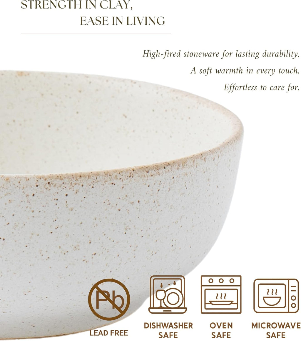 Stoneware Bowl Set of 4-25oz  6.5" Ceramic Serving Bowls for Salad  Cereal  Soup & Fruit - Microwave & Dishwasher Safe - Rustic Minimalist Design - Oatmeal Cream - Ideal Gift