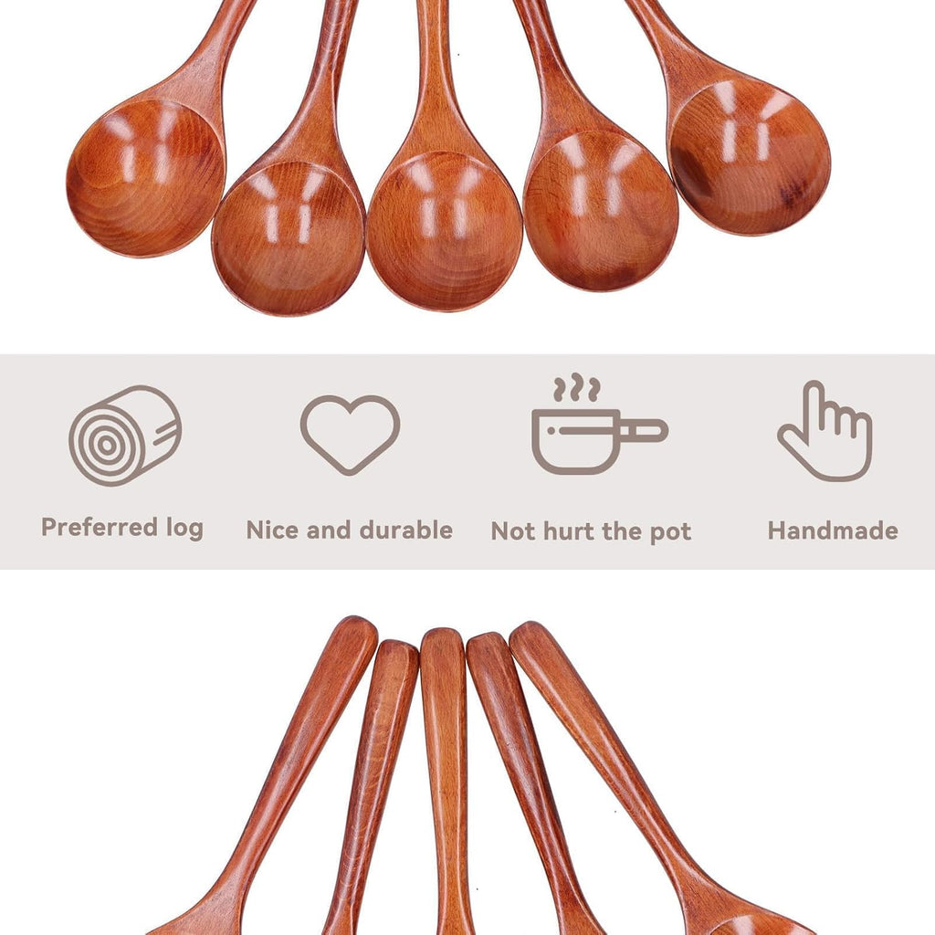 5Pcs Wood Soup Spoons - Asian Style Ramen Noodle Soup Spoons (Brown)