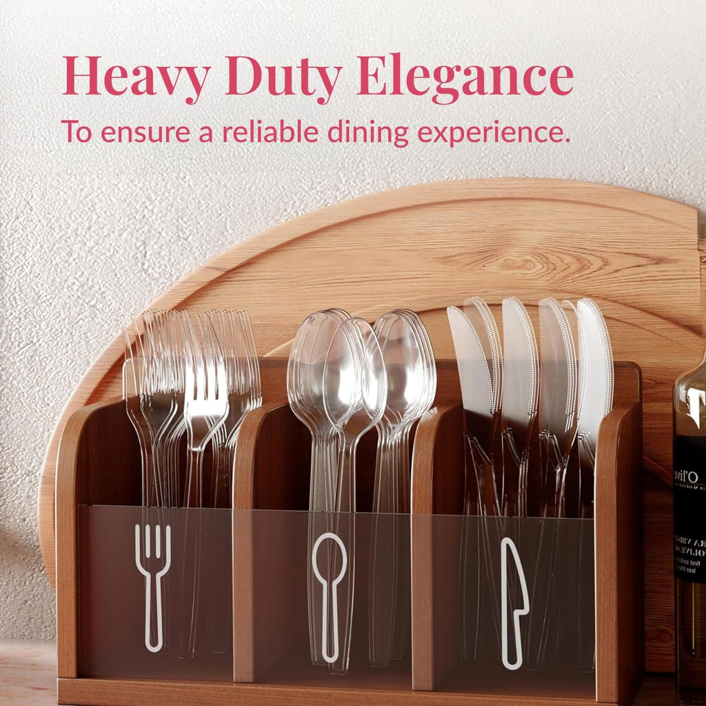 Prestee 100 Pack Plastic Silverware Knives - Heavy Duty  Clear Plastic Knives for Parties  Catering  and Events - Durable and Elegant Disposable Knife Utensils for Weddings  Dinners  and Celebrations