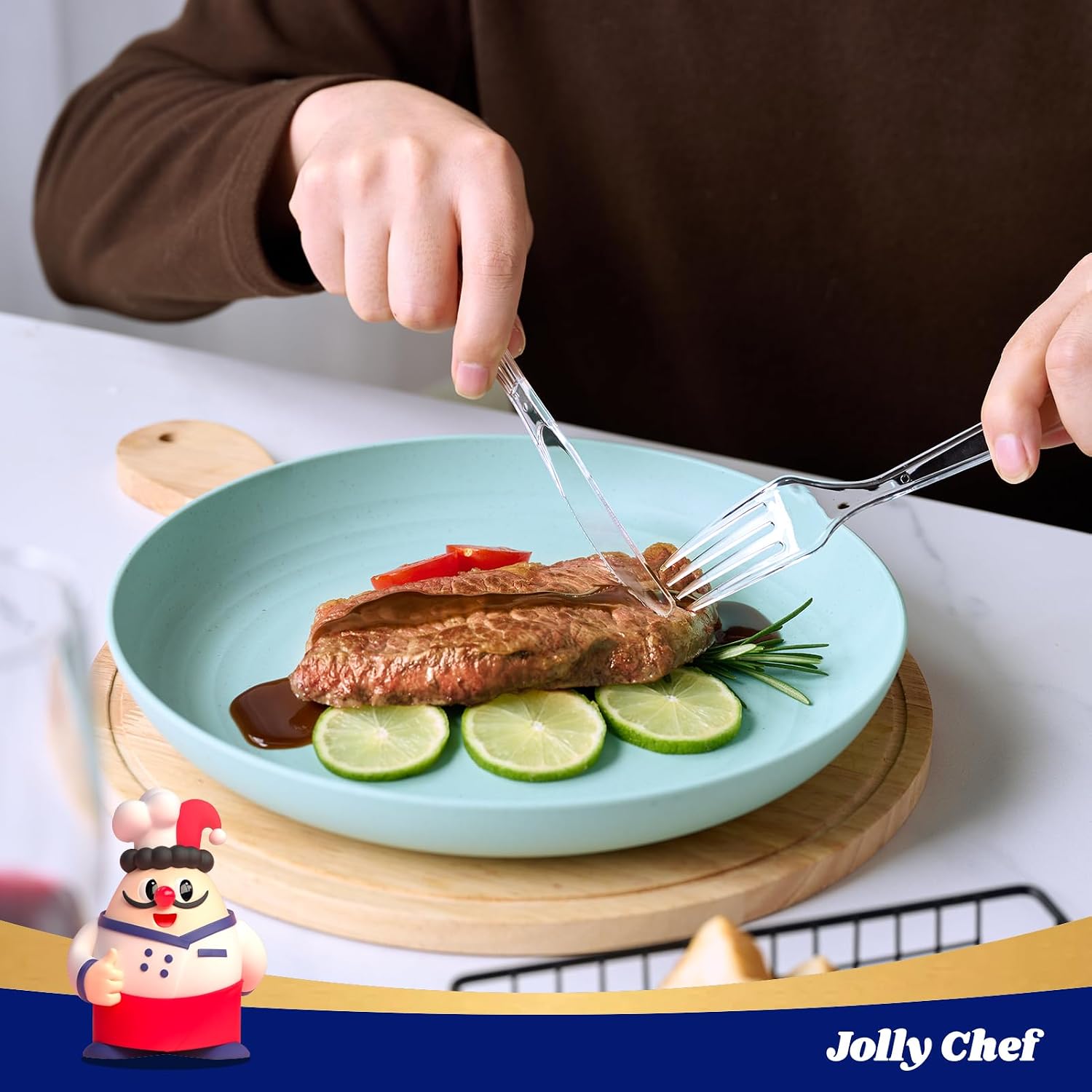 JOLLY CHEF 360 Count Clear Plastic Silverware Heavy Duty-180 Forks  120 Spoons  60 Knives  Heat Resistant Plastic Cutlery  Disposable Utensils Set for Parties  Events  Everyday Use