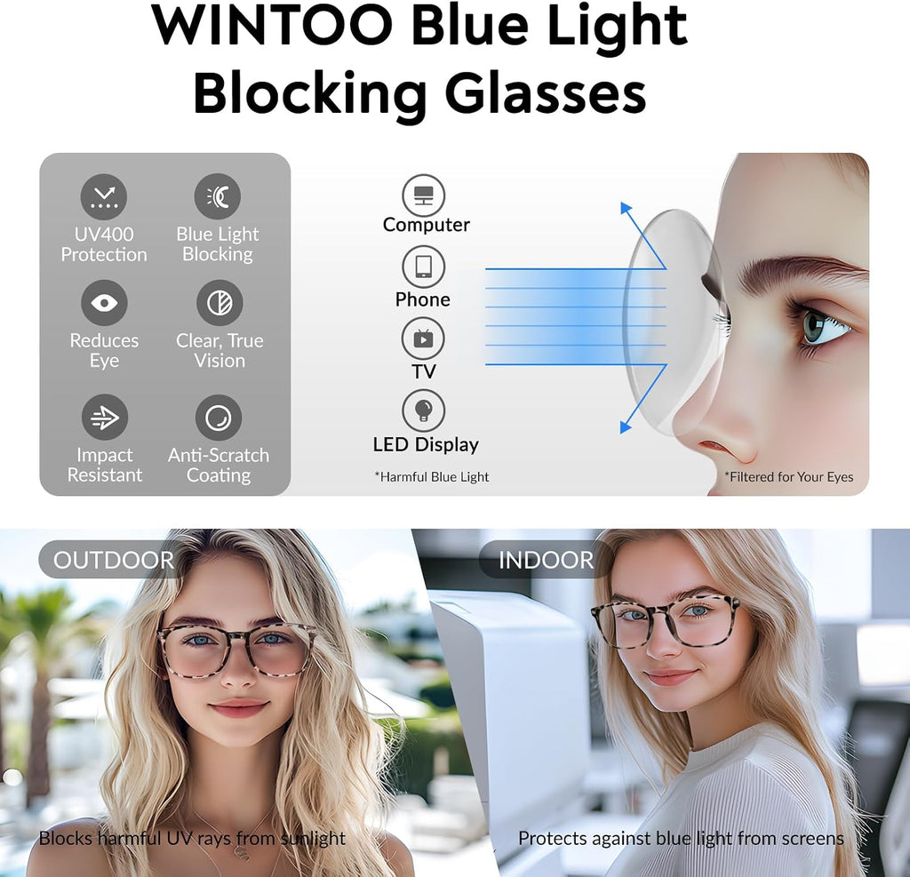 Blue Light Glasses for Woman Men | 99% Blue Light Blocking Glasses for Computer Gaming TV Phone Screen Square Frame | Anti Eyestrain & UV Glare Protection - 5 Pair