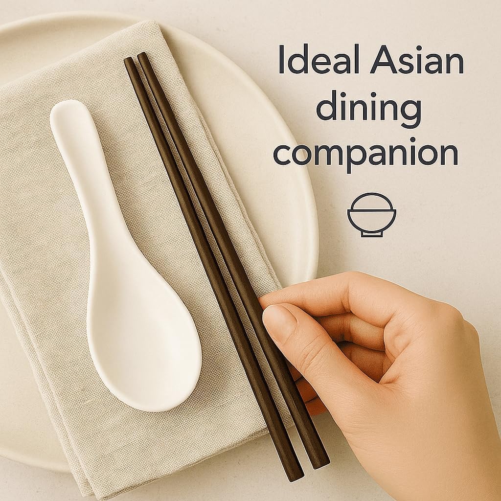 Asian Soup Spoons Set - Durable Melamine Spoon for Ramen  Miso  Japanese & Chinese Soups - Comfortable Grip  Dishwasher Safe & Long-Lasting - Perfect for Home & Restaurant Use | One Set/ 6PCS