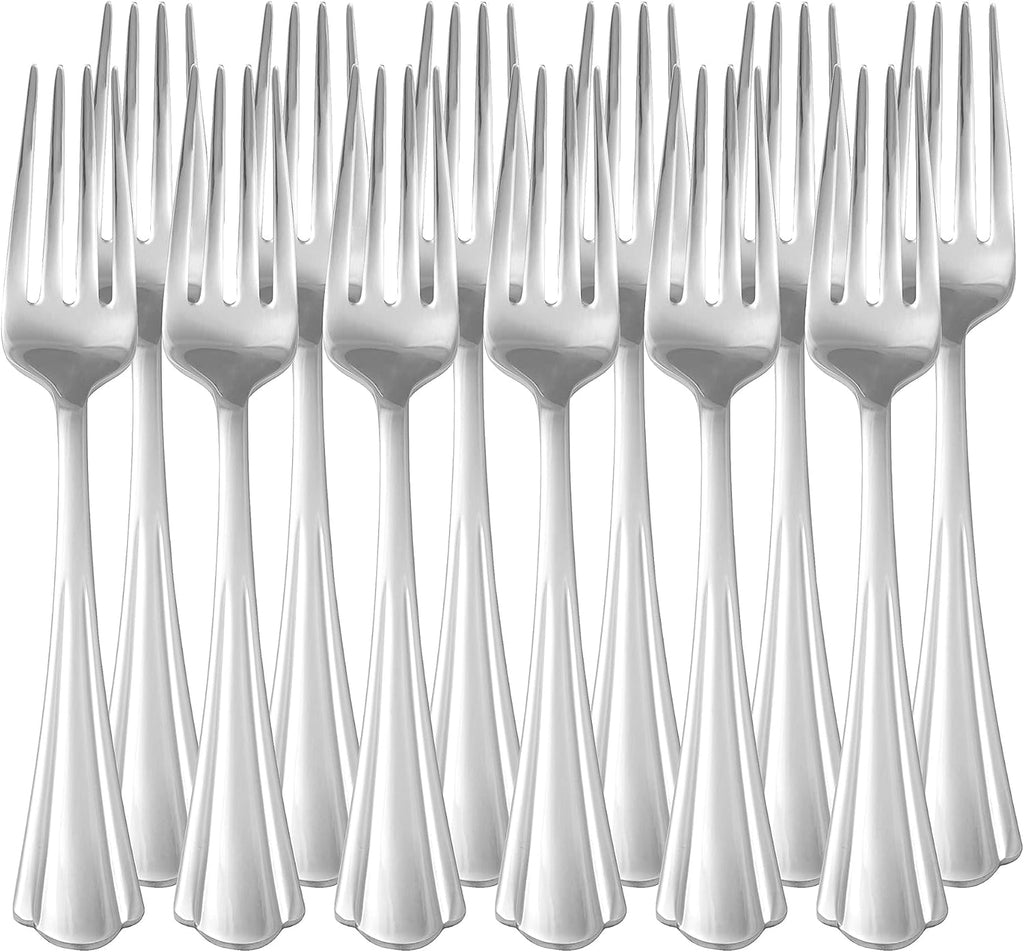 Amazon Basics Stainless Steel Dinner Forks with Scalloped Edge  Pack of 12  Silver