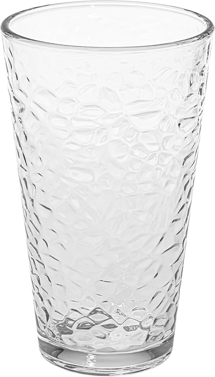 Set of 10 Hammered Glass Cups  16oz. Dishwasher Safe Cocktail Drinking Glasses - Clear Heavy Base Stemmed Water Glasses  Tall Beer Glasses  Bar Glass  Juice  Iced Tea  Margarita  & Everyday Drinks