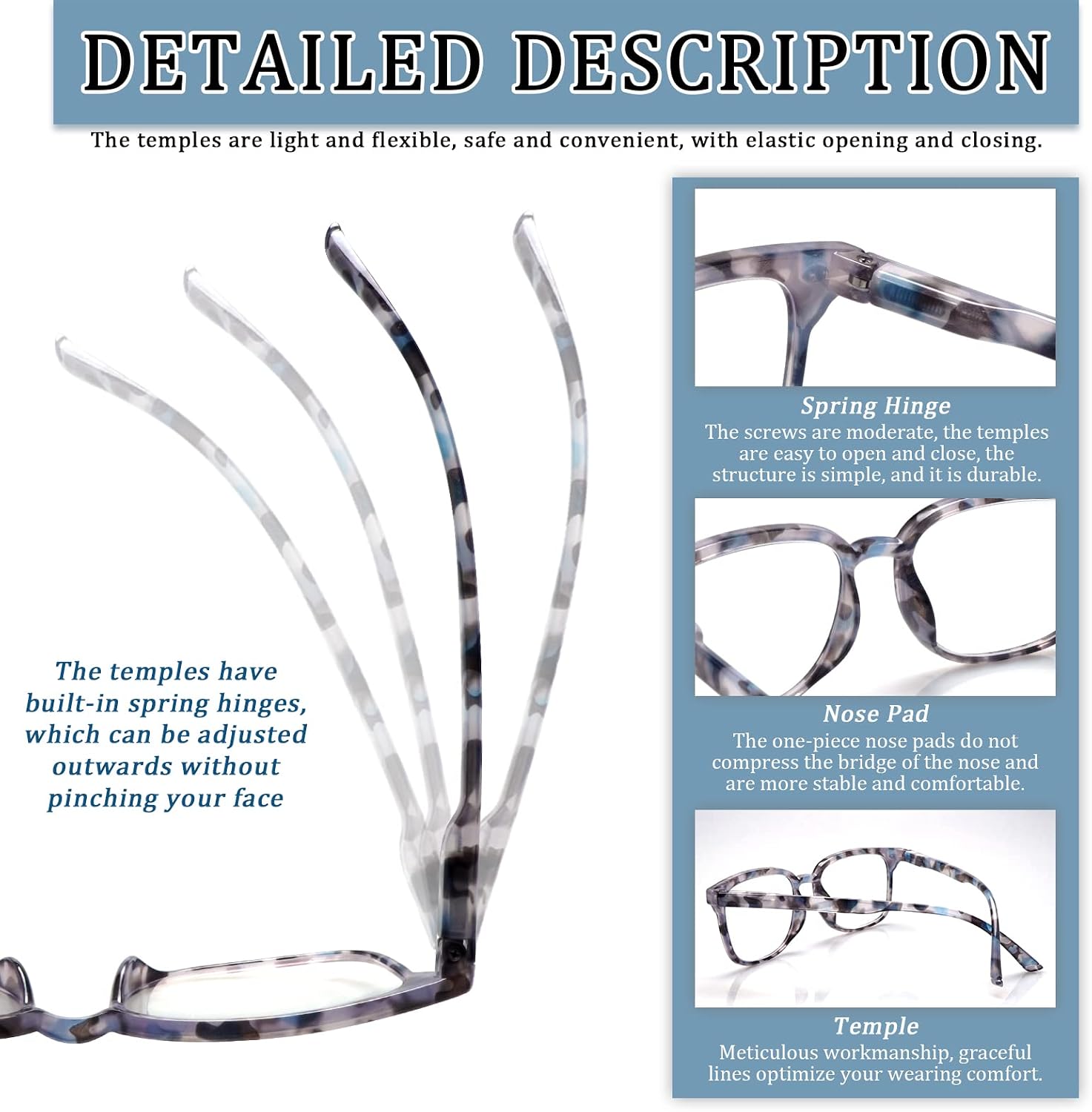 5 Pack Reading Glasses Blue Light Blocking for Women Computer Readers with Spring Hinge
