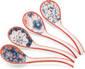 WHJY Asian Soup Spoon  Ceramic Ramen Spoon  Ramen Soup Spoon  Chinese Ceramic Spoons  Miso Soup Spoons Dumpling - Set of 4 Flora