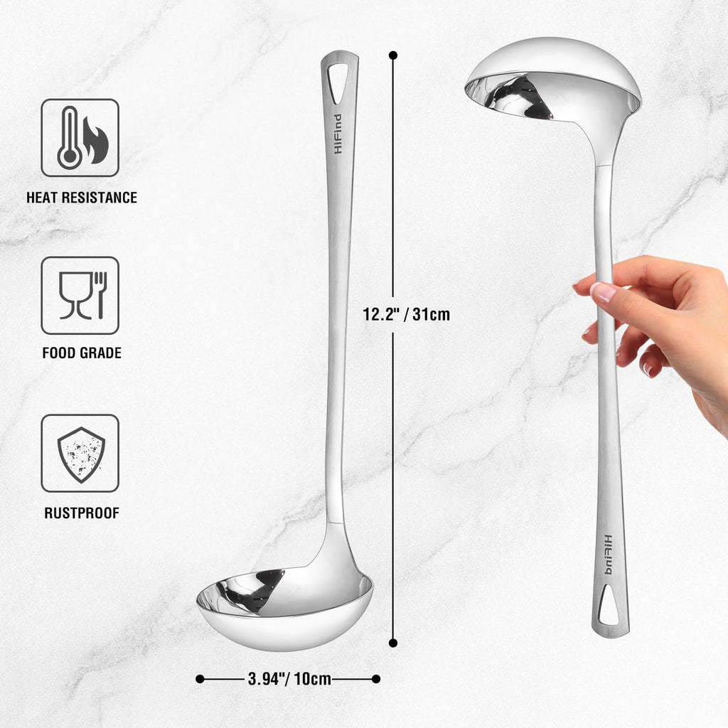 Cooking Spoon 12.2 Inches Kitchen Stainless Steel Round Ladle  Heavy-Duty  Heat Resistance  Rust-Resistant Kitchen Ergonomic Handle for Chefs Serving Soups  Stews