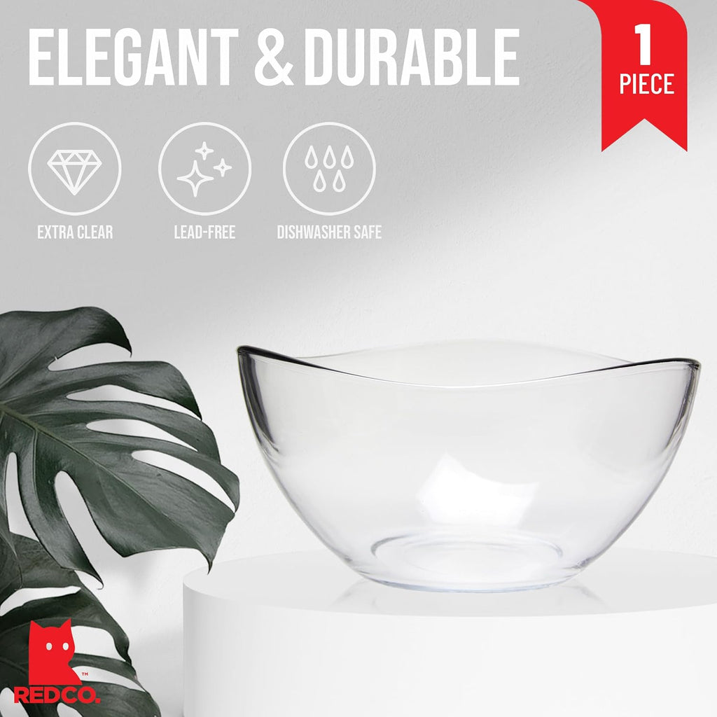 Red Co. Medium 2 Quart Clear Glass Wavy Serving & Mixing Bowl for Salad  Pasta  Desserts  Snacks