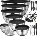 Umite Chef Mixing Bowls with Airtight Lids  26Pcs Stainless Steel Bowls Set  3 Grater Attachments & Black Non-Slip Bottoms Size 7  4  2.5  2.0 1.5  1QT  Great for Mixing & Serving