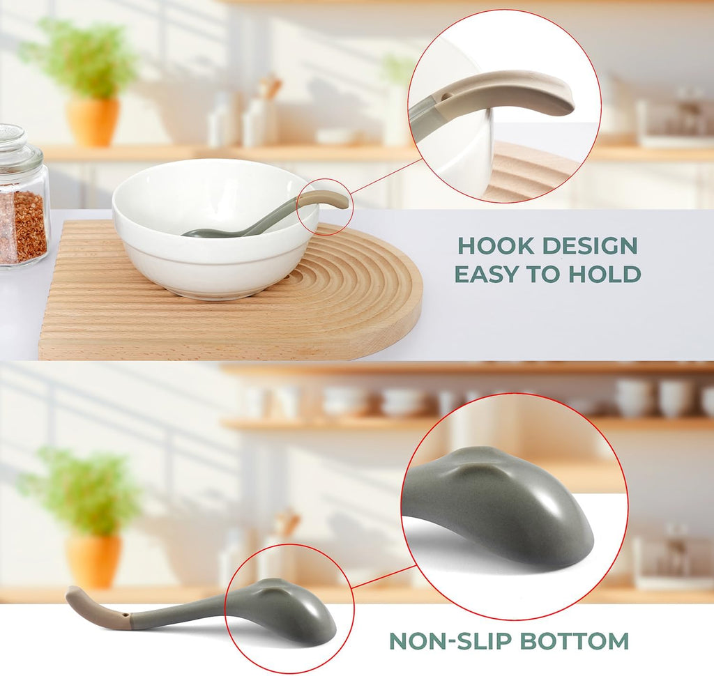 Asian Ceramic Soup Spoon  with Long Handle Easy to Hold  Non-slip Bottom  for Japanese Ramen  Chinese and Vietnamese Wonton  Noodle Soup Spoons (V38)