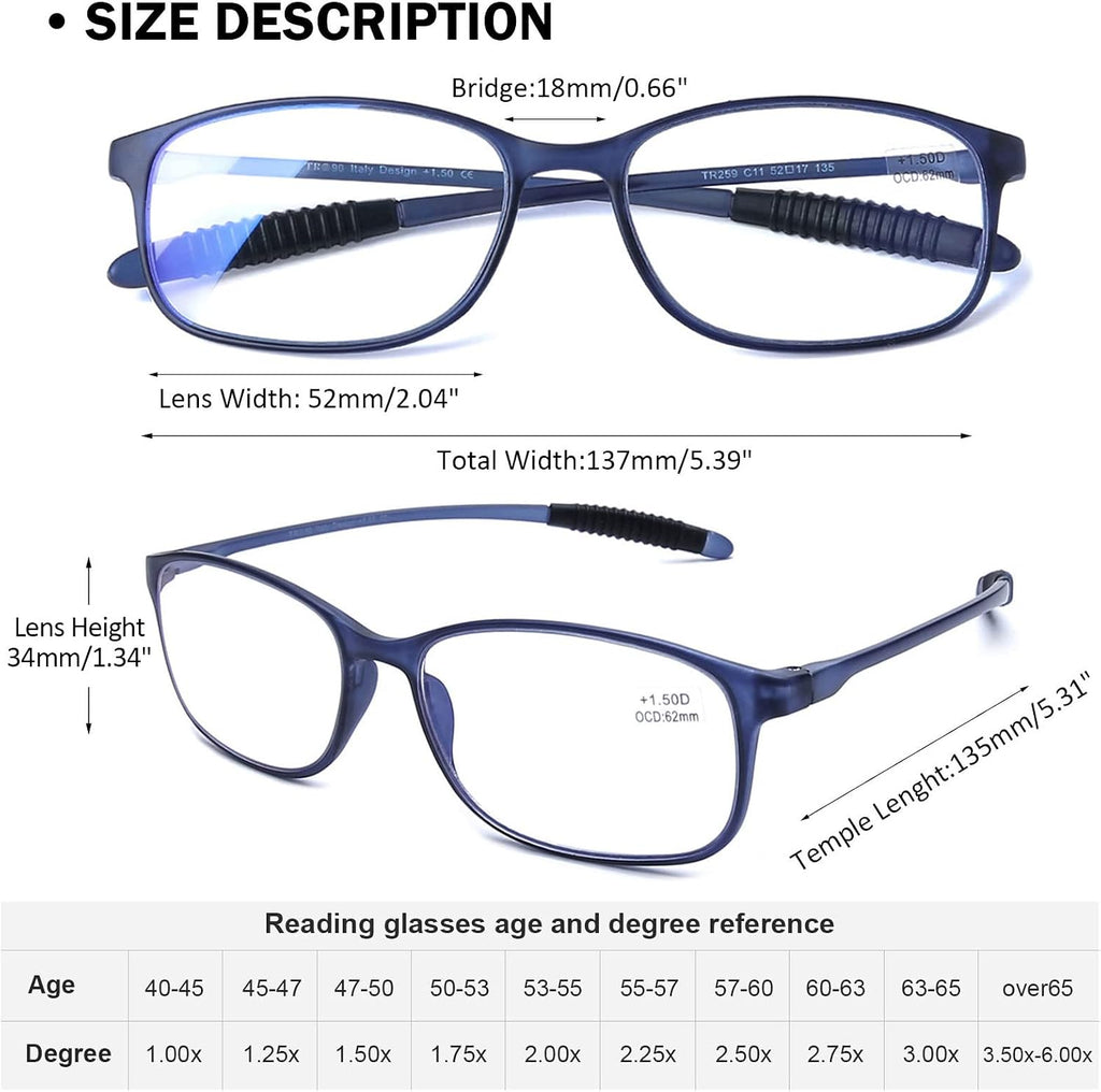 AQWANO 4 Pack Flexible Computer Reading Glasses Men Women Blue Light Blocking  Lightweight TR90 Frame Readers Glasses Anti Glare 2.0