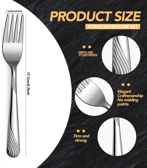 50 Pieces Stainless Steel Forks Silverware Set 6.7 Inches Dinner Flatware Salad Forks Bulk Mirror Polished  Dishwasher Safe  Use for Home  Kitchen and Restaurant