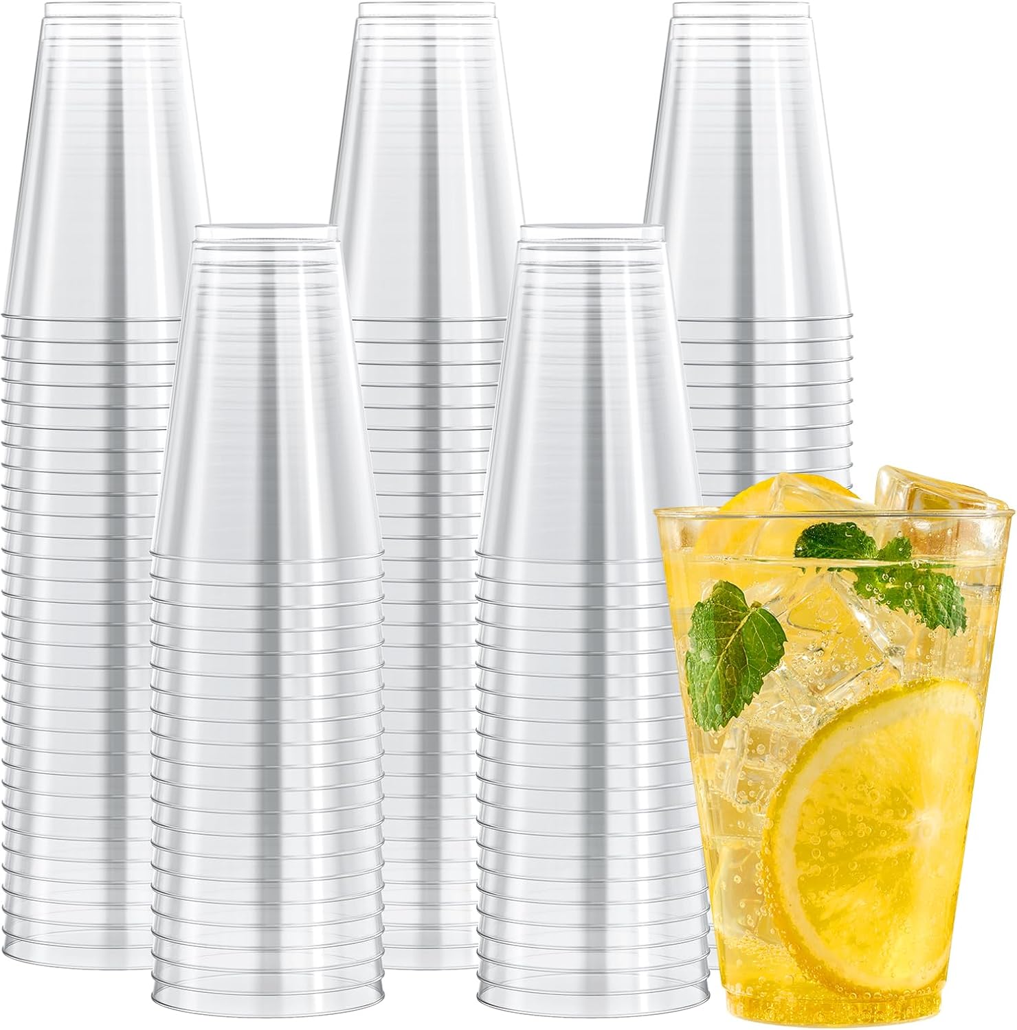 JOLLY CHEF 14 oz Clear Plastic Cups  200 Pack Heavy-duty Party Glasses  Disposable plastic cups for wedding Cocktails Tumblers  Ideal for Wedding & Party
