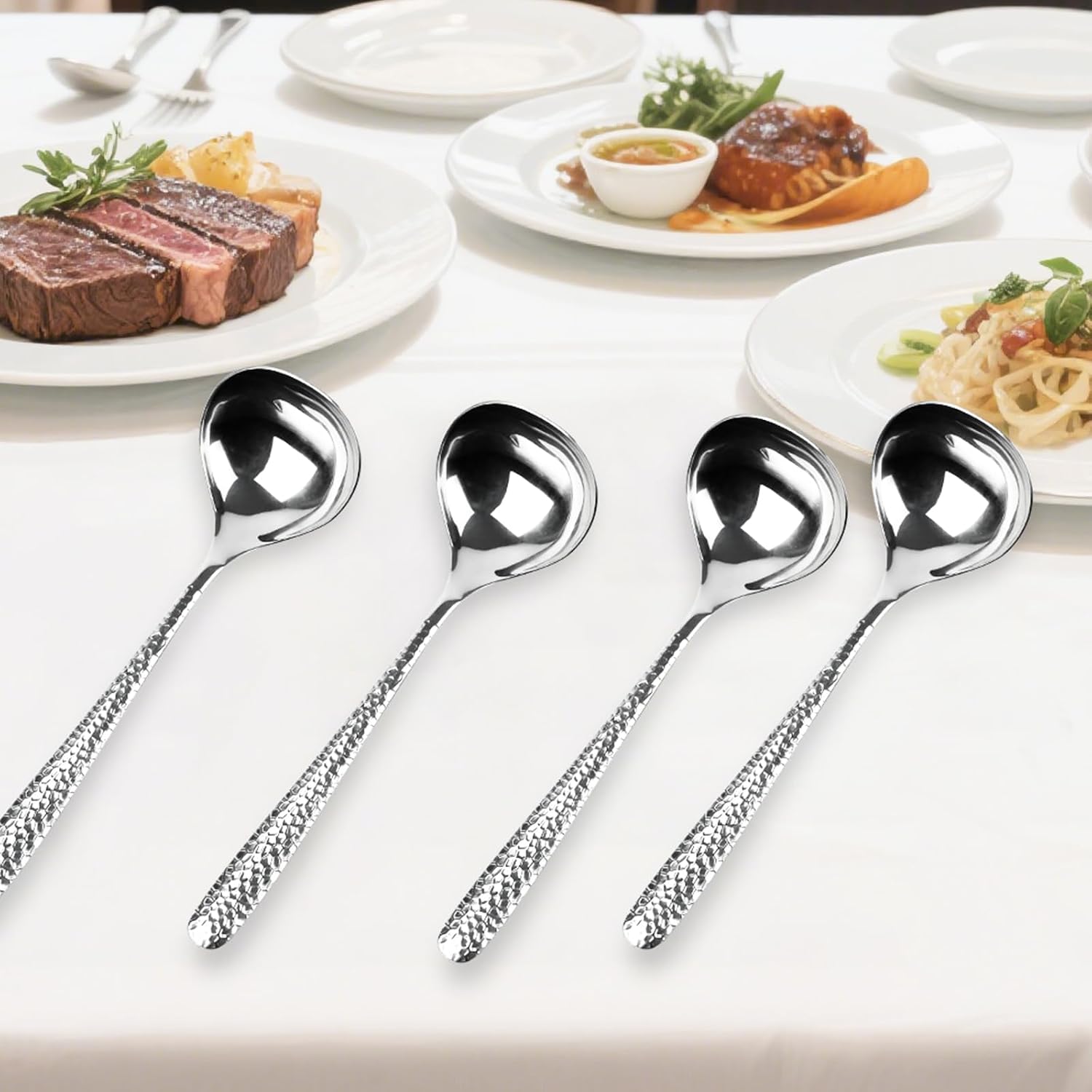2 PCS Deep Round Soup Spoons 7.87"  304 Stainless Steel Large Soup Spoons Dishwasher safe  Perfect for Cereal  Bouillon  Milk Soup & Dinner Guests