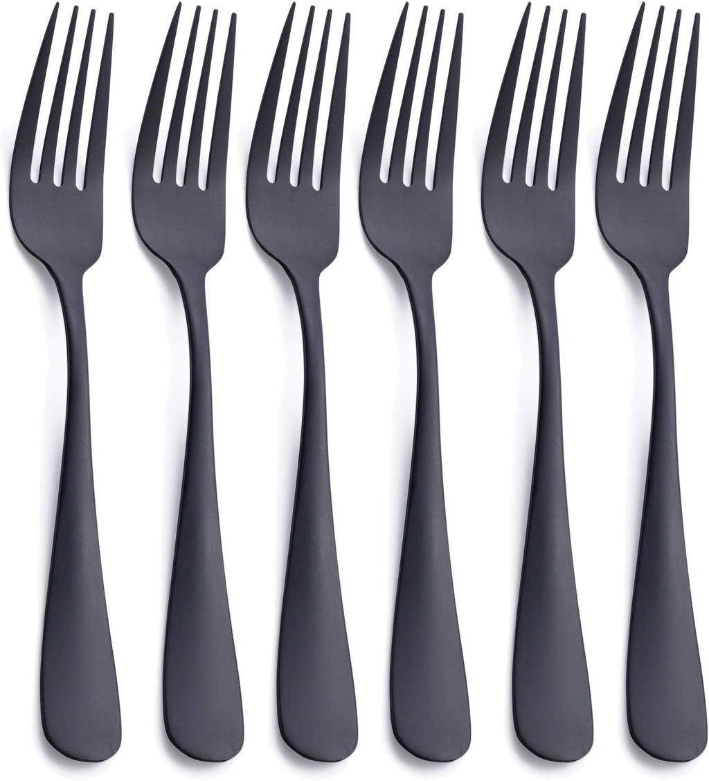 Matte Black Dinner Fork  GoGeiLi Stainless Steel Satin Finish 8.0-inch Silverware Flatware Fork Set  Service for 6  Dishwasher Safe