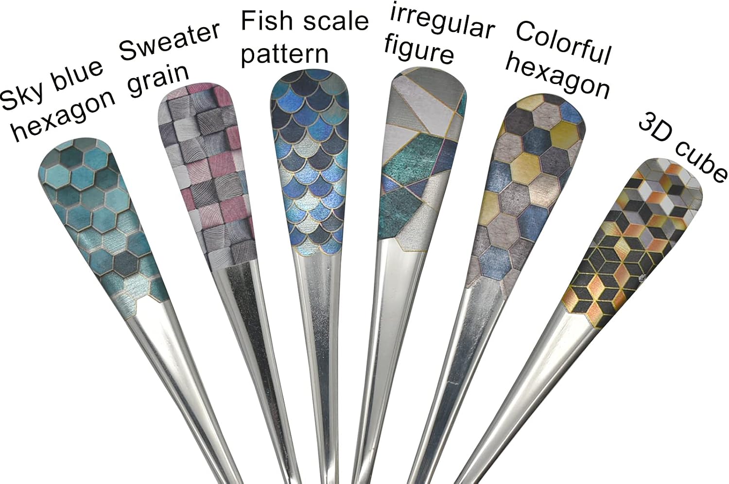 6pcs Round Head Soup Spoons with Fashion Printing Pattern 6.22inch Tablespoon 18/10(304) Stainless Steel Korean Spoons for Rice Dessert Tea Coffee Bouillon