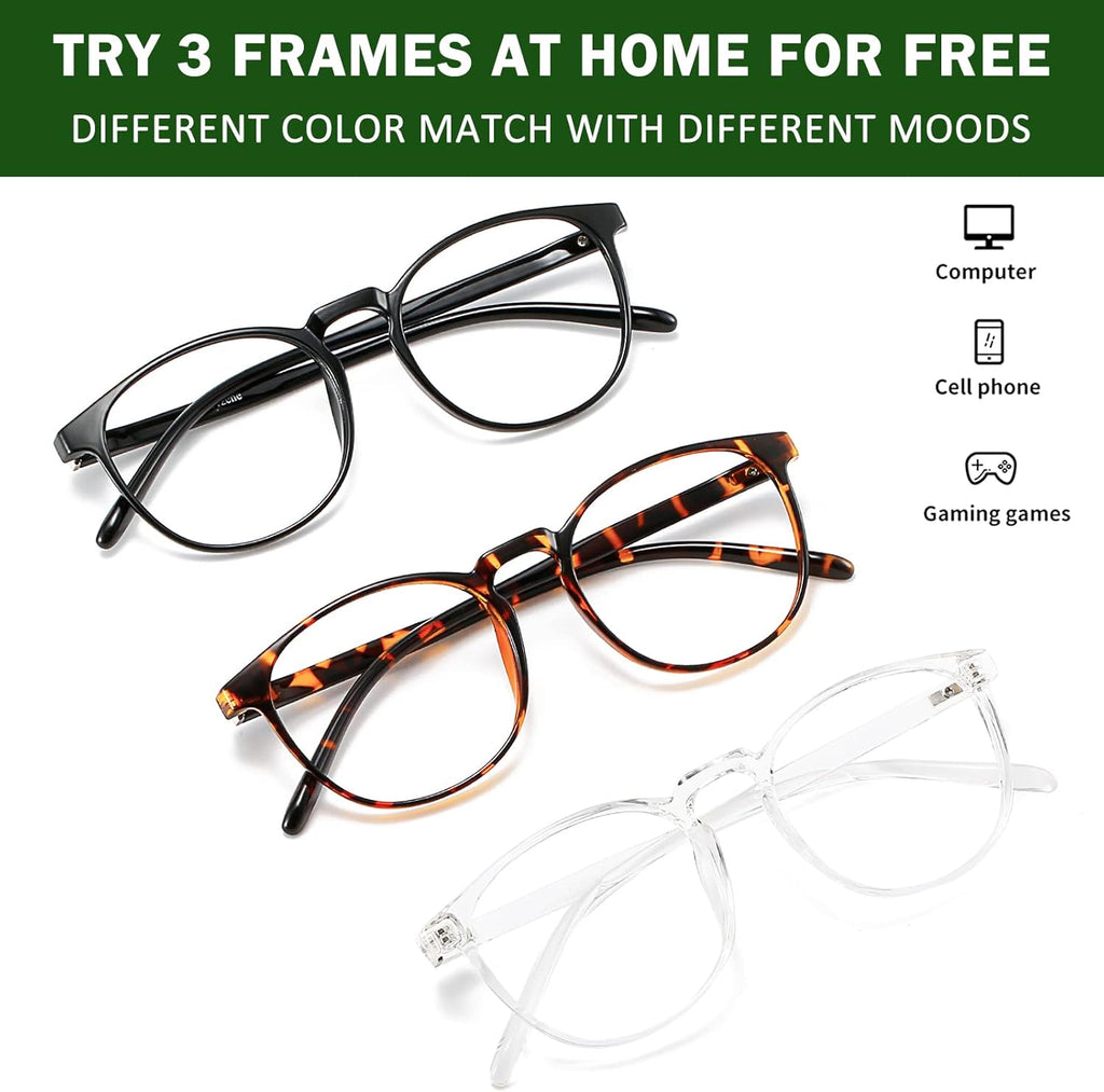 Przene 3 Pack Blue Light Blocking Glasses Women/Men Retro Round Computer Glasses Anti Eye Strain/UV/Glare  Gaming Glasses. (Black/Crystal/Amber)