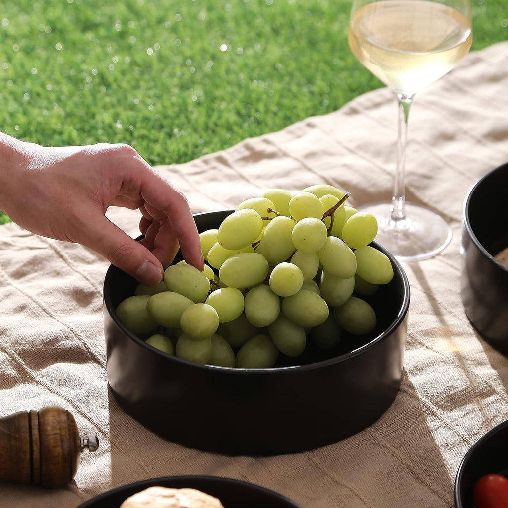 Stone Lain Celina Stoneware 2-Piece Serving Bowl Set  Black Bowls  Minimalist Dinnerware  Dish Set  Tall Rim  Microwave & Dishwasher Safe  Casual Tableware