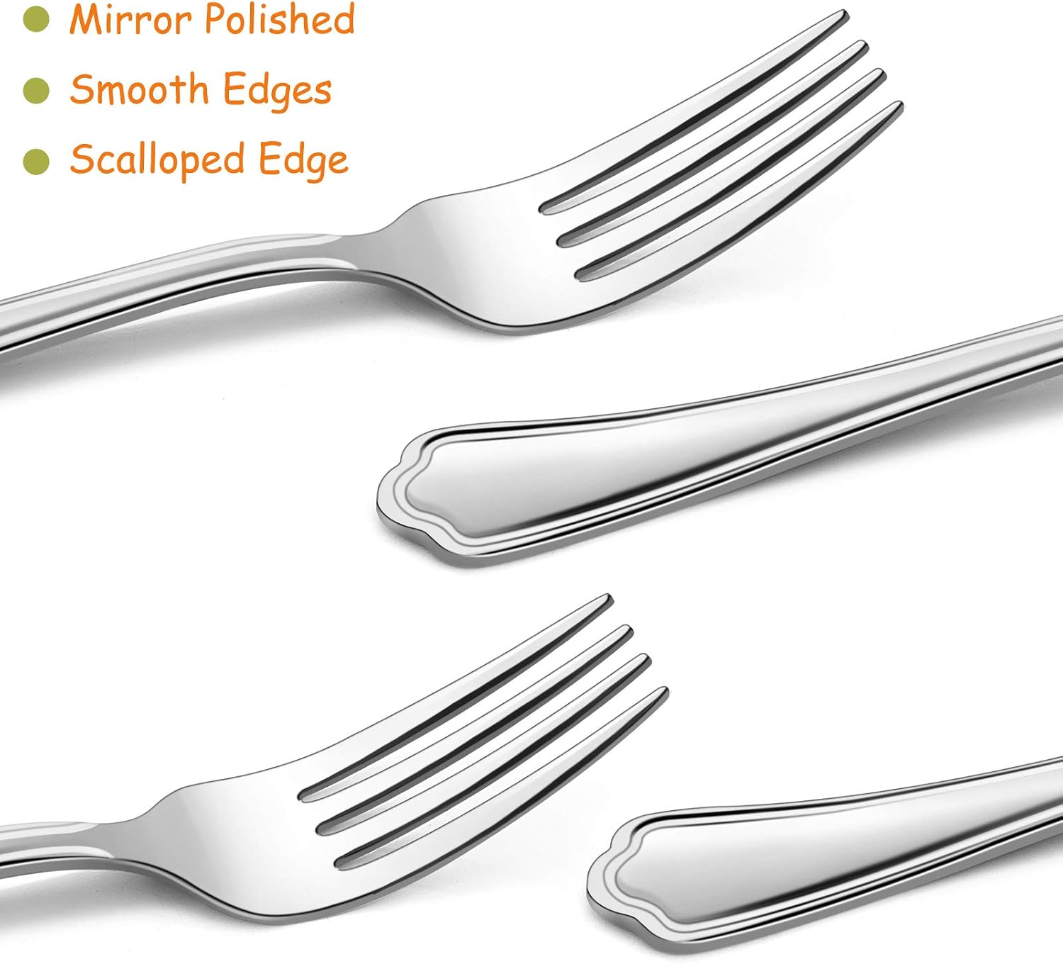 Salad Forks Set of 12  E-far 6.7 Inch Stainless Steel Dessert Forks for Home  Kitchen or Restaurant  Non-toxic & Mirror Polished  Scalloped Edge & Dishwasher Safe