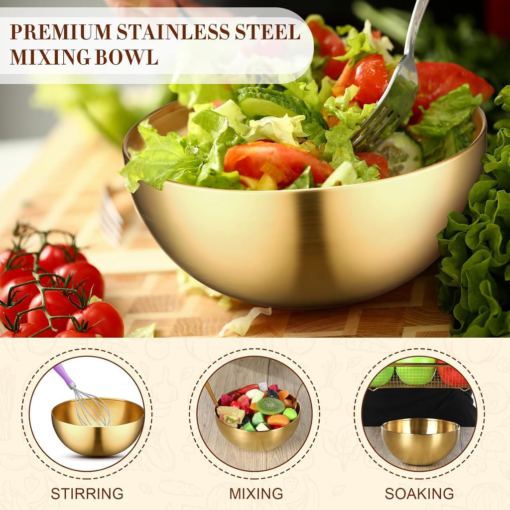Nuogo 6 Pcs Gold Mixing Bowls Stainless Steel Mixing Bowl Decorative Gold Esthetician Bowls Metal Serving Bowl for Facial Cereal Rice Noddle Fruit Kitchen Party Cooking Baking Prepping(7.9 Inches)