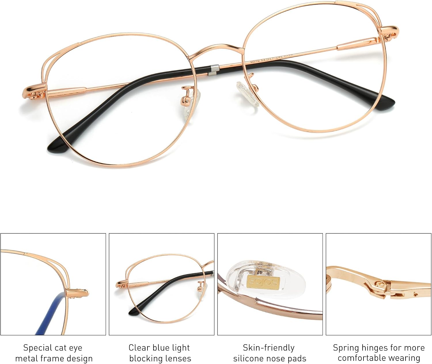 SOJOS Cat Eye Blue Light Blocking Glasses for Woman Hipster Metal Frame Womens Eyeglasses She Young SJ5027