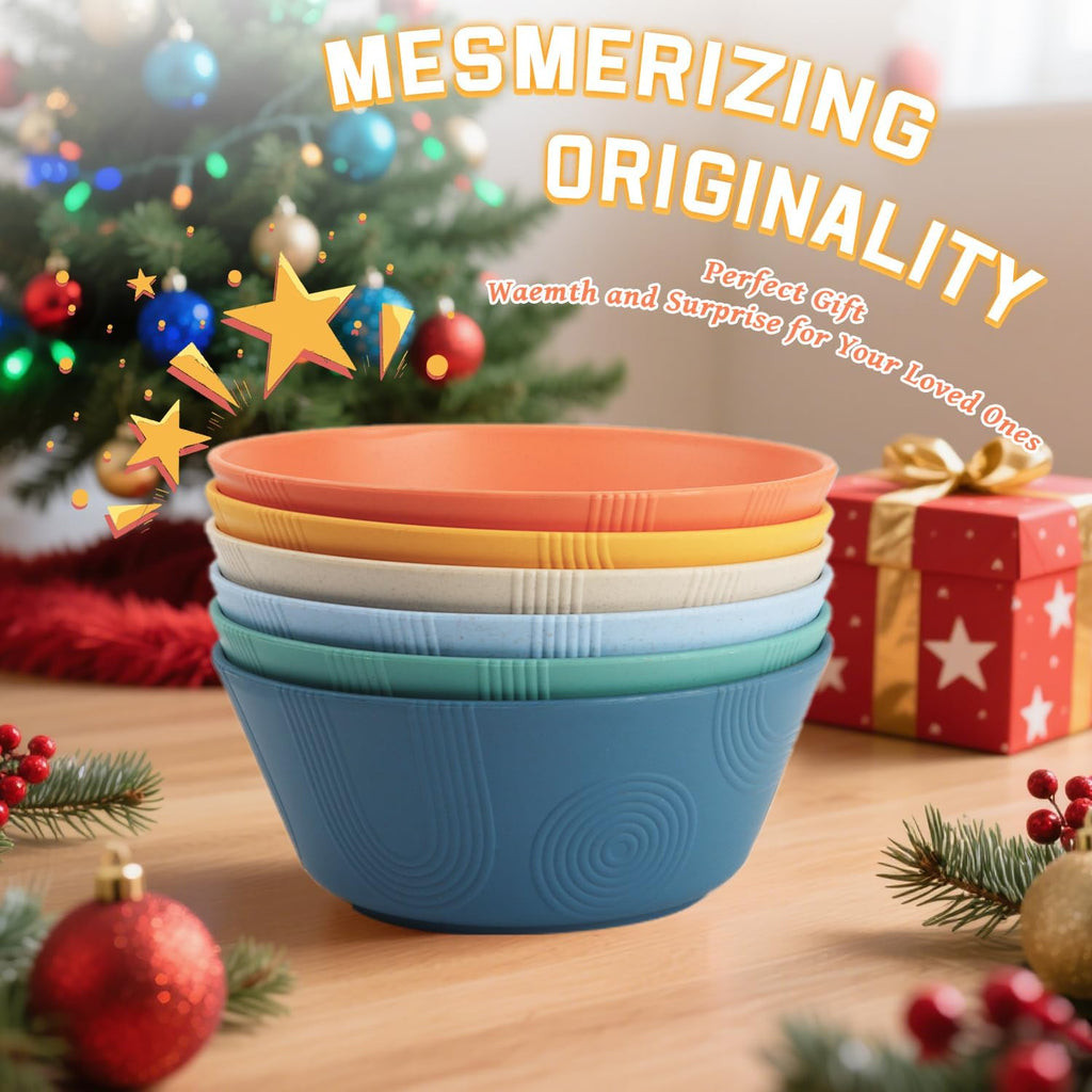 Homienly Unbreakable Cereal Bowls  Wheat Straw Bowl with Textured  36oz Microwave Safe Plastic Bowls for Kitchen  Party  Large Soup Bowls for Popcorn  Ramen  Salad  Dishwasher Safe (Multi 6 PCS)