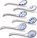 HANSGO Asian Soup Spoon  6 PCS Ceramic Soup Spoons for Ramen  Pho  Wonton  Miso  Dumplings  Rice  Noodle  Elegant Gifts for Friends Parents Family  with Long Handle  Easy to Hold  Non-slip Bottom