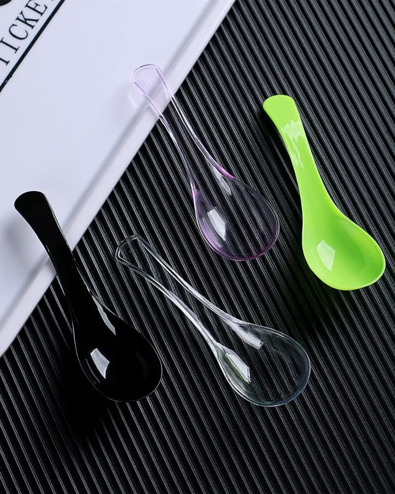 50 PCS Disposable Clear Plastic Asian Soup Spoons - Tasting & Front Dish Spoons  Plastic Cutlery (Clear Round Bottom)