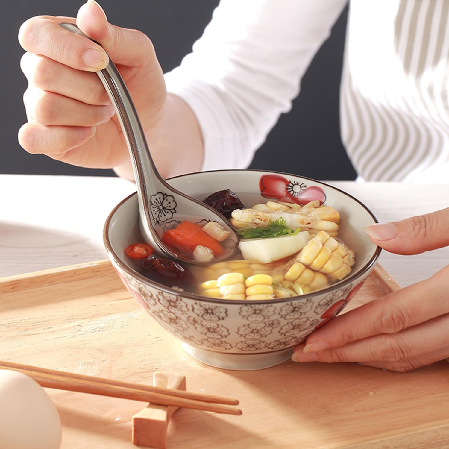 4Pcs Ceramic Soup Spoons  Asian Chinese Spoon Long Handle Spoon Ramen Spoons  Porcelain Japanese Spoons for Ramen  Vietnamese Wonton  Dumpling Rice Noodle Soup Spoons - Set of 4