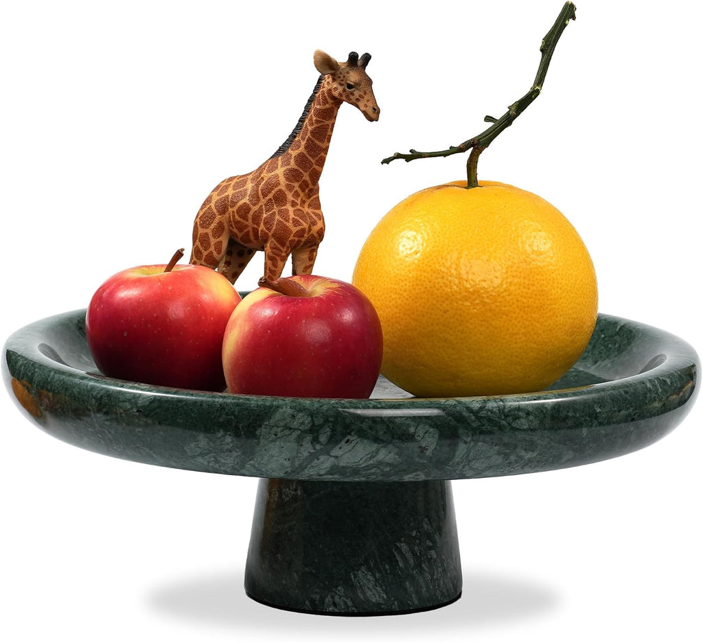 Marble Fruit Bowl for Kitchen - 9.9" Green Decorative Stone Pedestal Bowls for Home Decor  Footed Fruits Holder For Dining Table Counter Organization