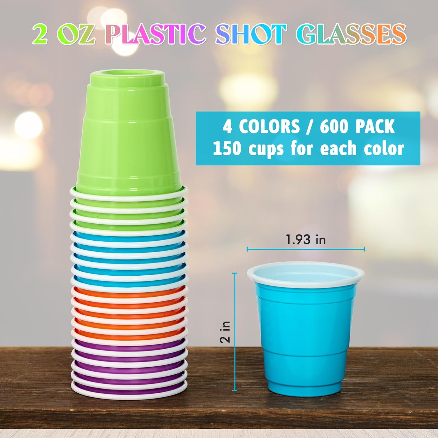 Lilymicky 600 Count 2 oz Plastic Shot Glasses  Mini Disposable Shot Cups  2 oz Assorted Color Shot Cups for Parties  Shooting Games