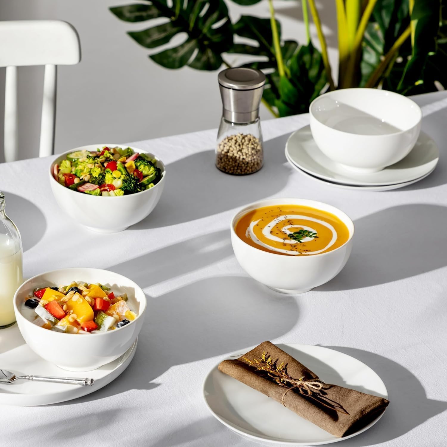 MALACASA 26 Oz Porcelain Soup Bowls Set of 4  White Ceramic Bowls for Kitchen  Cereal Bowl for Oatmeal  Fruit  Salad  Ramen and Rice Bowl -Dishwasher & Microwave Safe Bowls