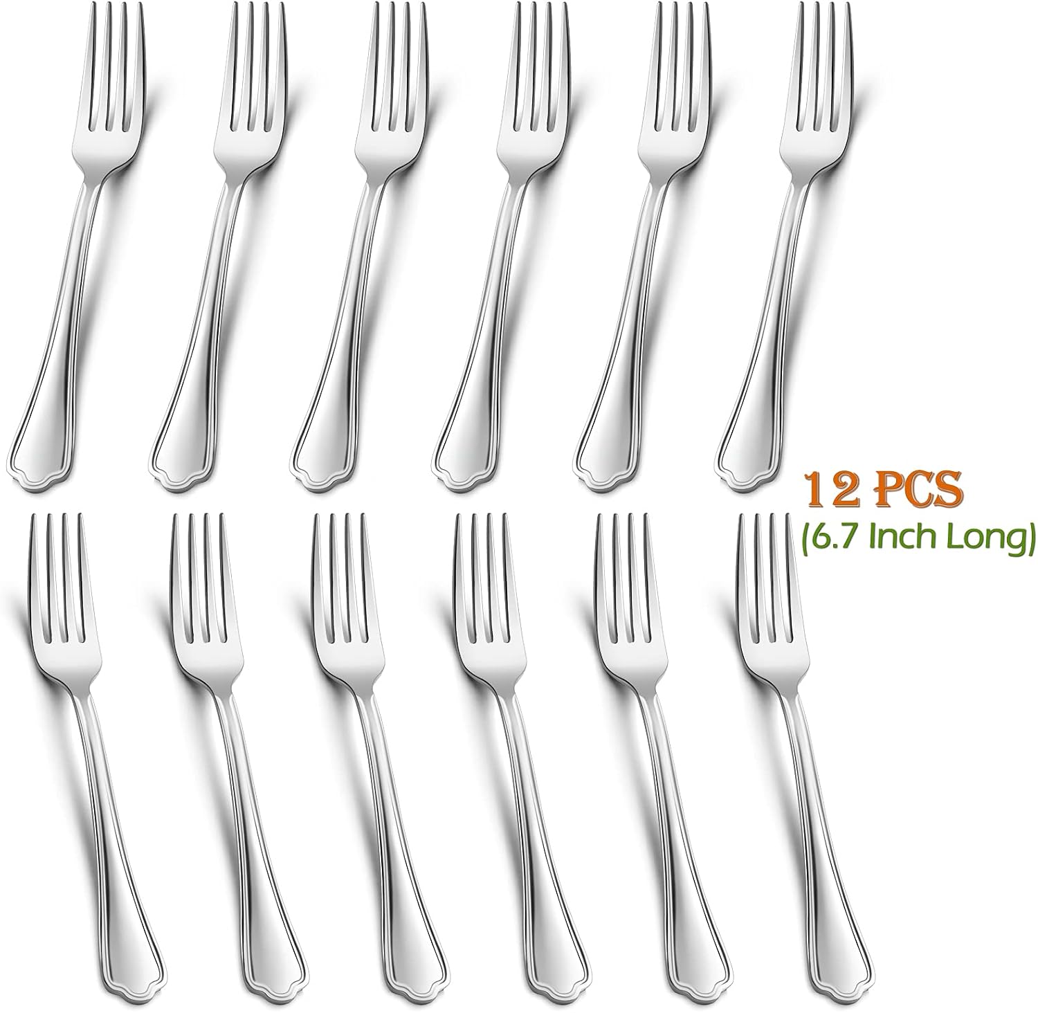 Salad Forks Set of 12  E-far 6.7 Inch Stainless Steel Dessert Forks for Home  Kitchen or Restaurant  Non-toxic & Mirror Polished  Scalloped Edge & Dishwasher Safe